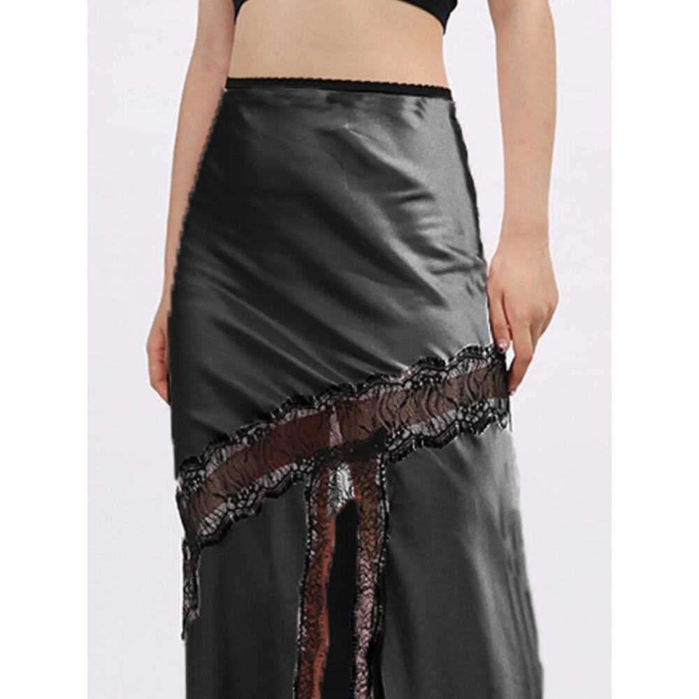 Lace Trim Asymmetrical Midi Skirt - Picture 5 of 9
